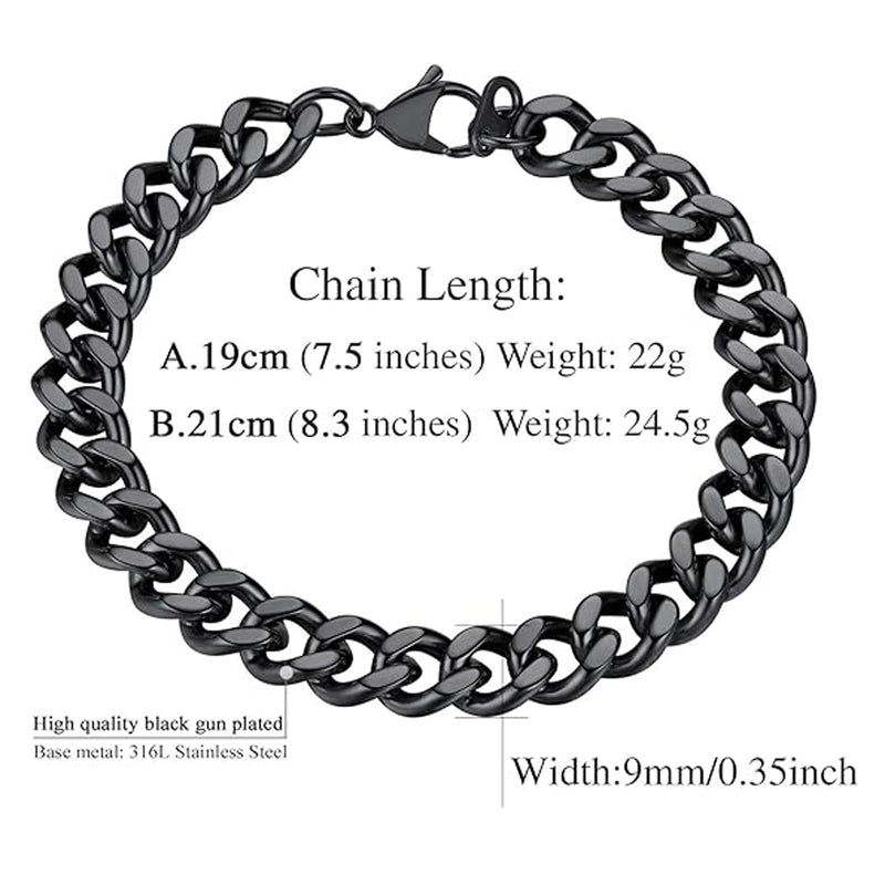 Fashion Frill Black Silver Bracelet For Men Stainless Steel Stylish Silver Chain Charm Bracelet For Men Boys