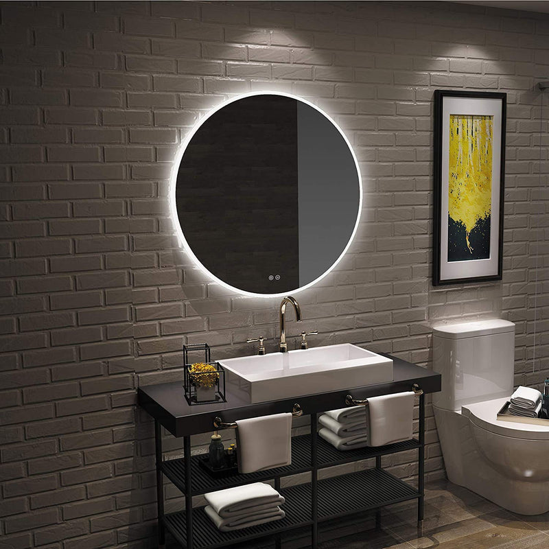 VENETIAN IMAGE Led Bathroom Vanity Round Mirror Backit led Design with Anti-Fog Function |Dimmable| Feather Touch 6000k (Cool White) 60 CM Round, framed, Wall Mount