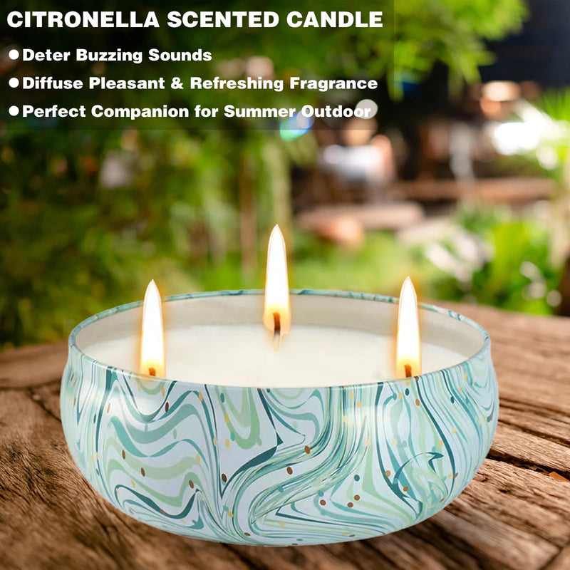 Citronella Candles Outdoor, Large Citronella Candle Set 3, Made with Citronella Essential Oils and Natural Soy Wax, 240 Hour Burn Time, 12oz 3-Wicks Huge Jar Candles for Home, Patio, Camping