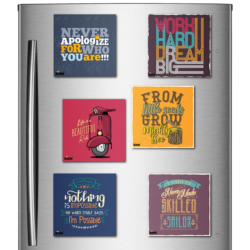 Windup Fridge Magnets - Motivational Quotes Magnet - Inspirational Quotes Magnets - 4 x 4 inch - Set of 6 (Set - D)