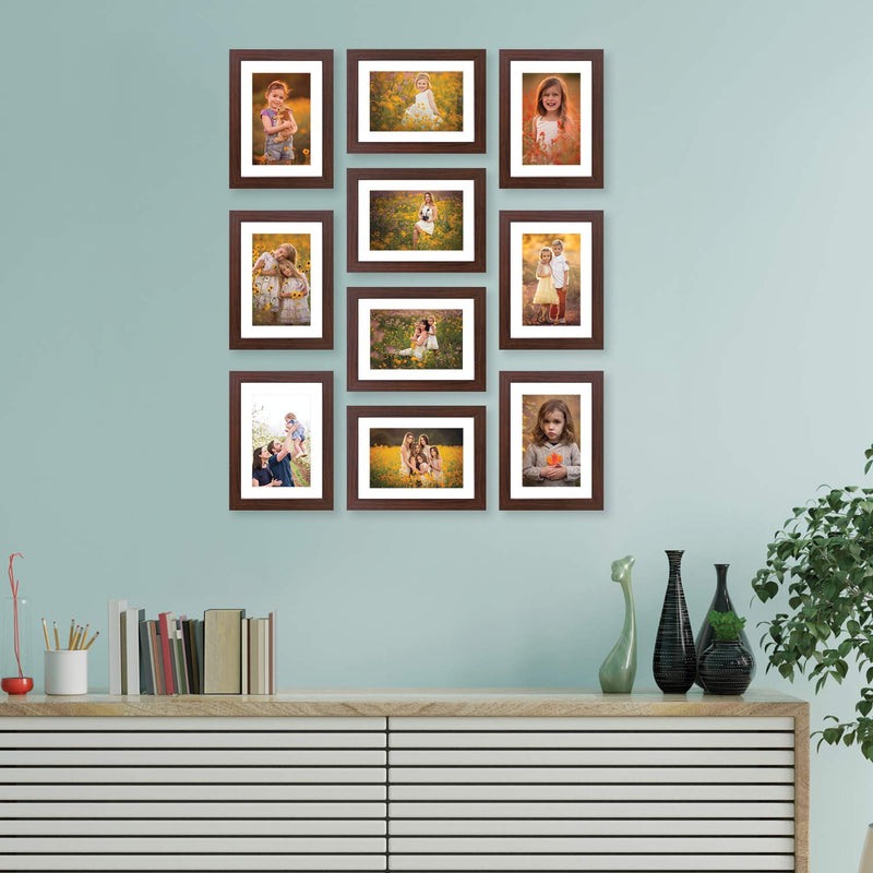 Amazon Brand - Solimo Synthetic Collage Set Of 10 Brown Photo Frames (6 X 8 Inch - 10), Rectangular, wall mount