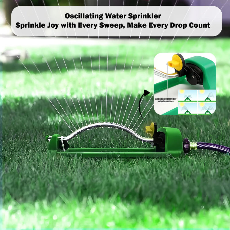 OUTO Garden Sprinkler 9 Spray Patterns Large Area Coverage Adjustable Water Pressure Oscillating Sprayer for Watering Plants Outdoor Lawn Yard Irrigation System