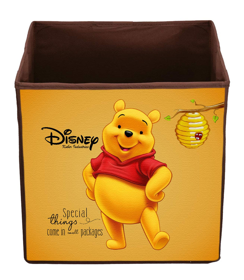 Kuber Industries Disney Winnie The Pooh Print Non Woven Storage Cube Toy With Handles|Wardrobe Organizer Cube|Easily Collapsible|Size 33 x 33 x 33 CM (Brown)