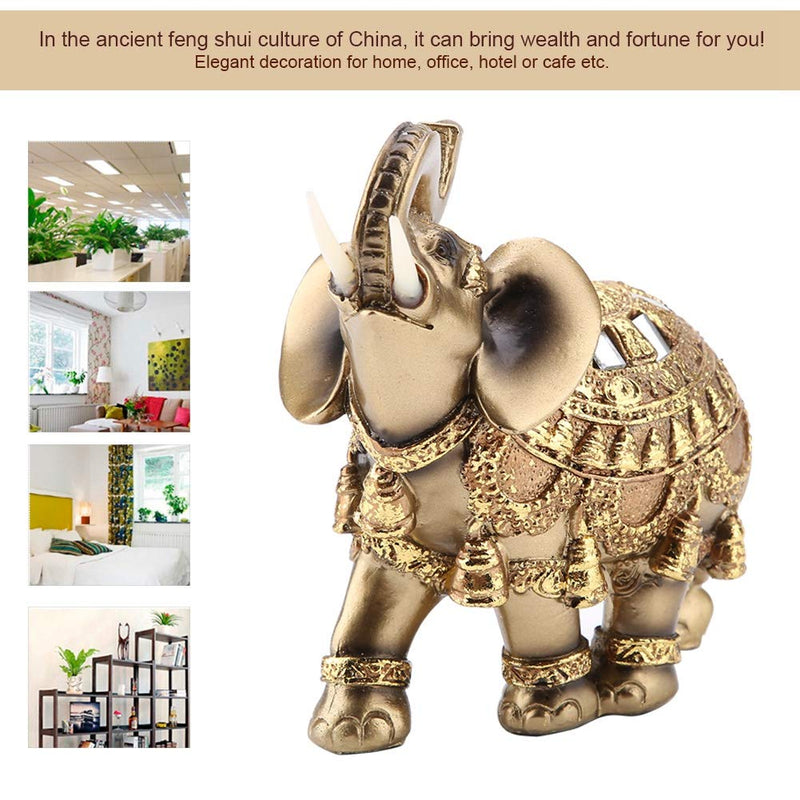 Wal front Golden Polyresin Elephant Statue Sculpture Trunk Wealth Lucky Collectible Figurine Gift Home Decor Feng Shui Ornament(L)