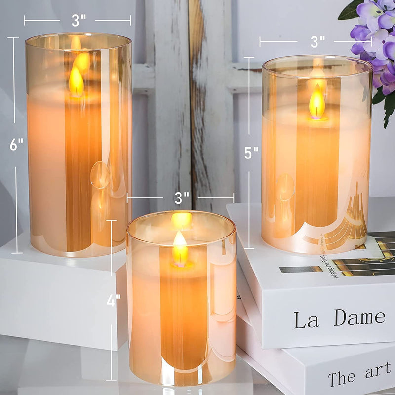 Yinuo Candle Flameless Led Candles Flickering, Real Wax Fake Wick Moving Flame Faux Wickless Pillar Battery Operated Candles With Timer Remote Glass Effect For Festival Wedding Home Party Décor