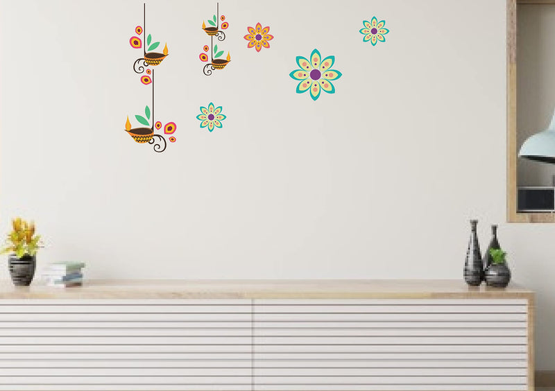 Advait Designs - Hanging Diya for Home Decorative PVC Vinyl Wall Sticker (70 Cm X 51 Cm)