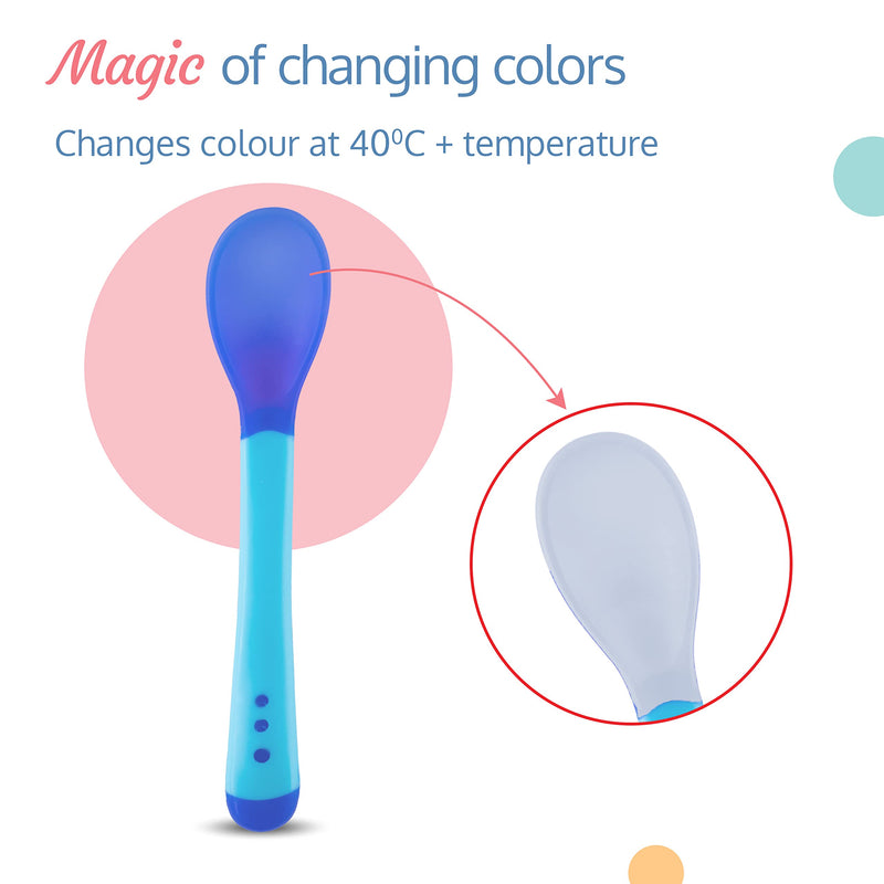 LuvLap Tiny Love Heat Sensitive Baby Feeding Spoons Set|Food Grade PP Kids & Baby Spoon with Soft Silicone Tip| Color changing| BPA Free| FDA Apporved|2 pcs Blue,13 centimeter