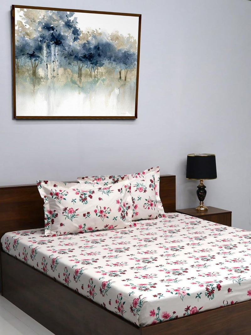 Bombay Dyeing King Size 180 TC 100% Cotton Bedsheet with 2 Pillow Cover- 525B Floral Collection - Size: 274cm x 274cm - 7508 Pink