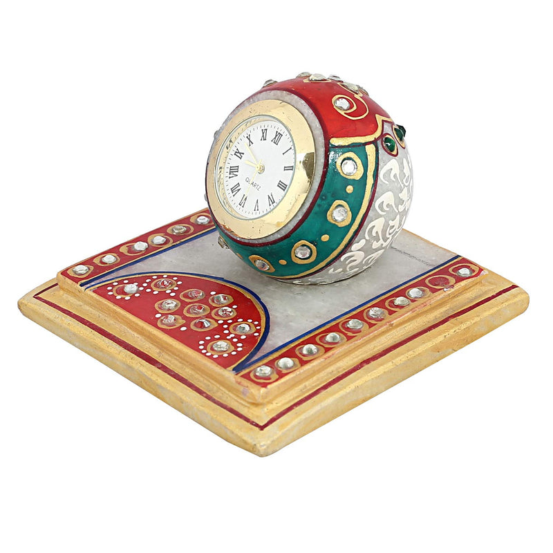 Kuber Industries Handcrafted Marble Table Clock with Chowki (10 cm x 10 cm x 7 cm, CTKTC4139)