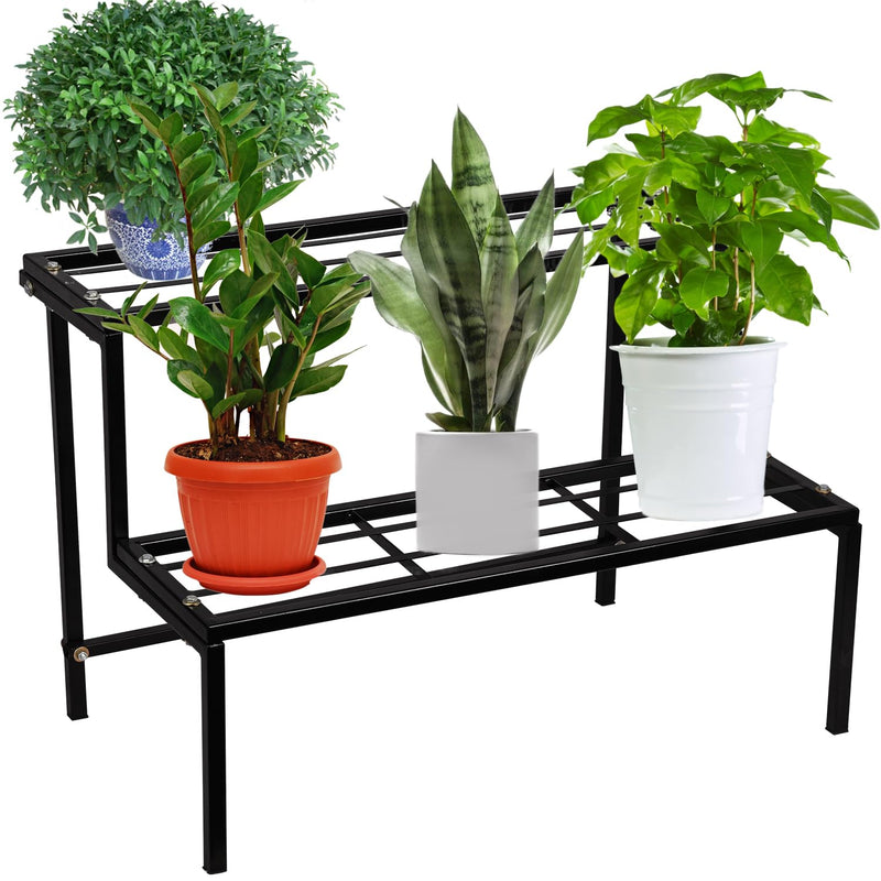 Oriley Ladder Plant Stand 2-Tier Potted Multiple Plants Rack Planter Shelf for Garden Terrace Corner Living Room Balcony- (Pack of 1, Black)