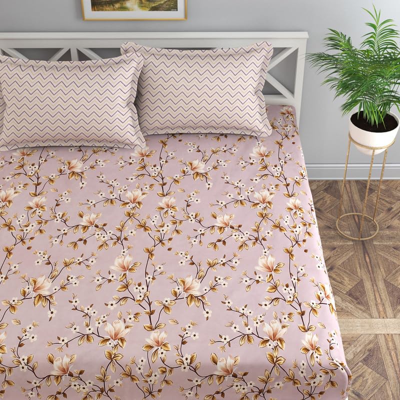 Florida Reeva Bedsheet for Queen Size Bed with Pillow Cover and Made of Cotton with Floral Print