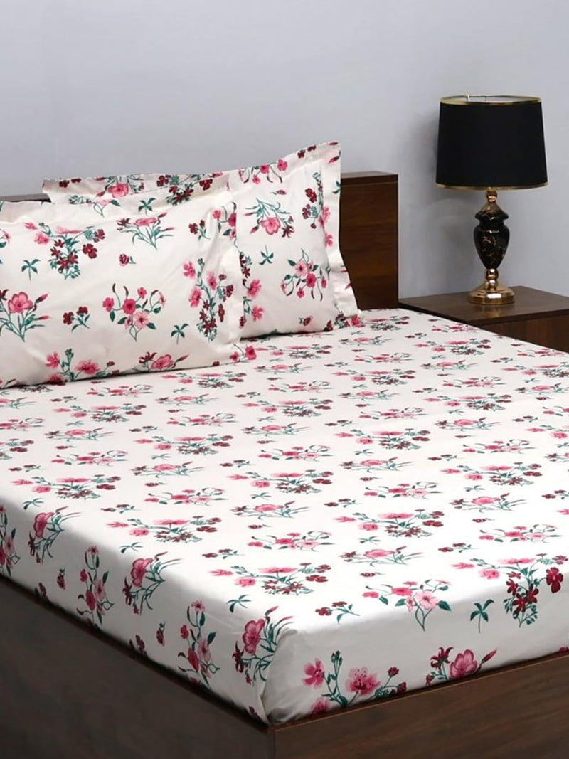 Bombay Dyeing King Size 180 TC 100% Cotton Bedsheet with 2 Pillow Cover- 525B Floral Collection - Size: 274cm x 274cm - 7508 Pink