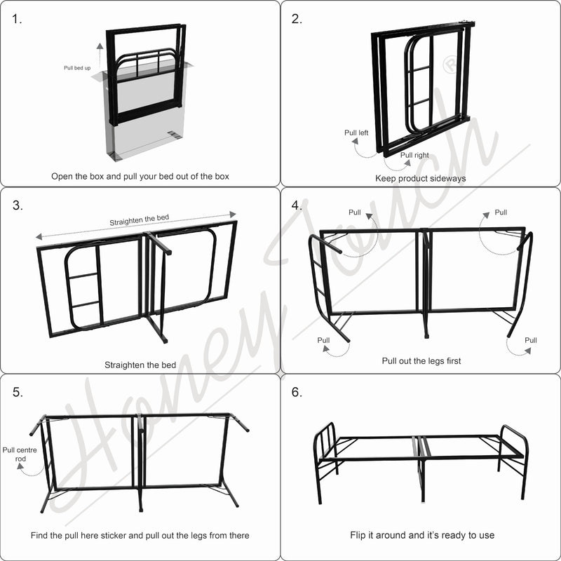 Honey TouchÃ‚® Metal Folding Bed Single Size with Single Layer Mattress for Sleeping Guest Bed Easily Storable (Black) Glossy