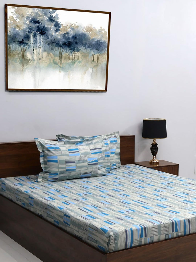 Bombay Dyeing Double Bedsheet Cotton 144 TC Premium Bedsheet & 2 Pillow Covers | Double | 224 X 254 Cms | Fade Less Colors | 2007 - Blue