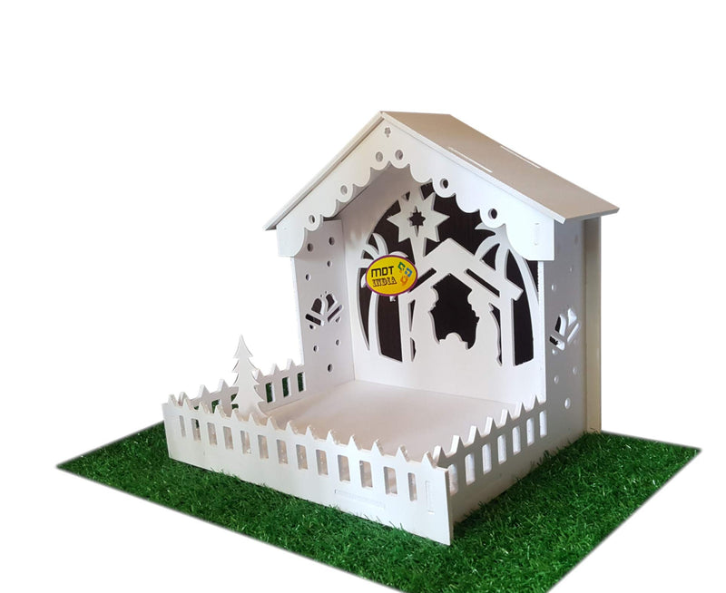 MDT India DIY Christmas Crib House for Xmas Decoration Stable Pulkoodu Kudil (Only Crib, Medium - 33 cm)