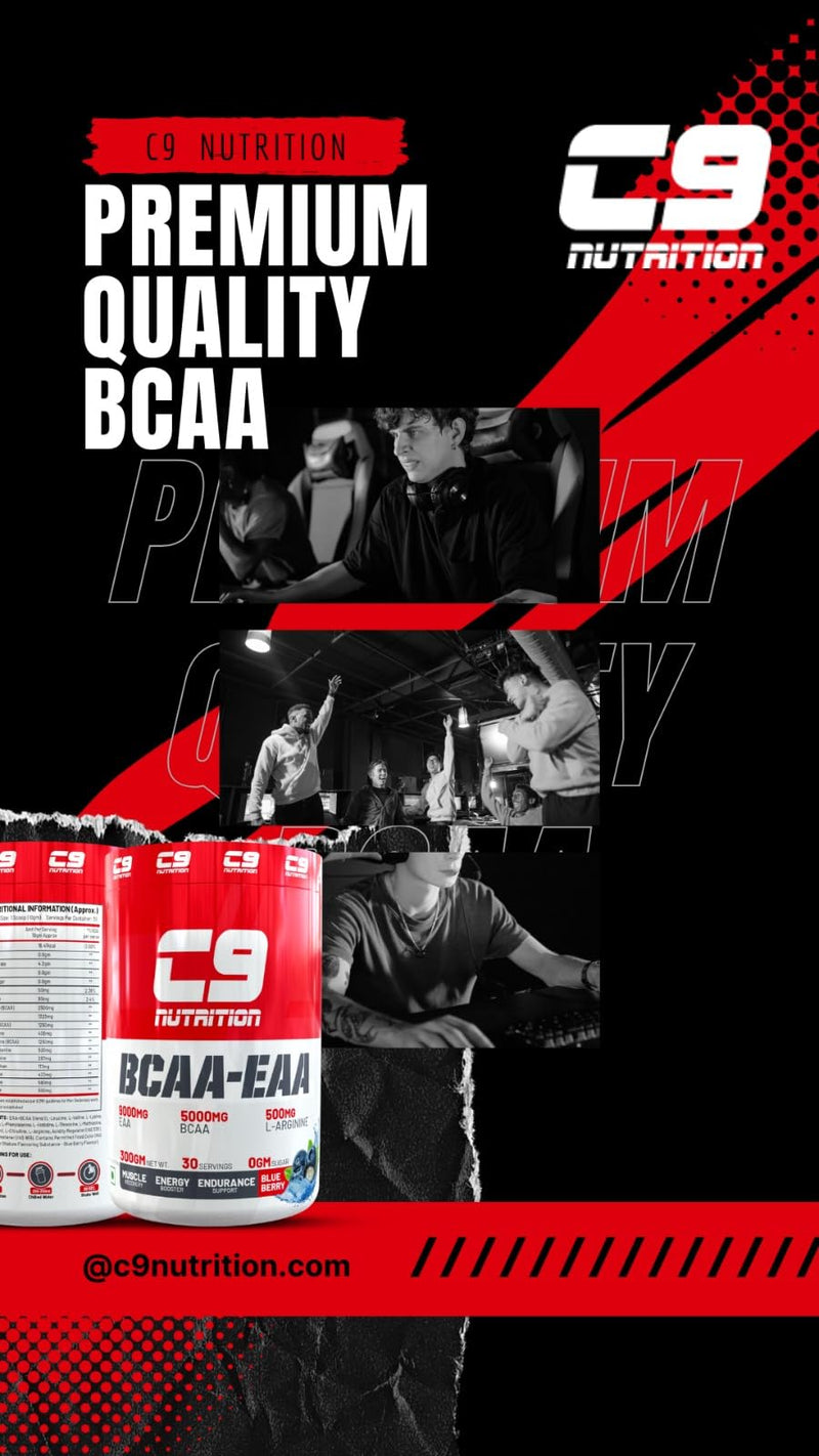 C9 Nutrition BCAA + EAA Powder | Sugar Free Powerful Intra Workout | Muscle Recovery Drink with 5000mg BCAA, 9000mg EAA, 500 mg L-Arginine | Amino Acid Supplements (30 Servings) (Blue Berry)