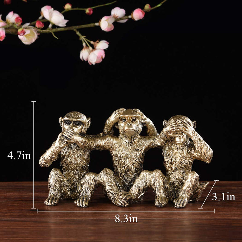 BRASSTAR NO Evil Monkeys Statue Resin Silver 4.7" Home Office Decoration Gifts PTZD046