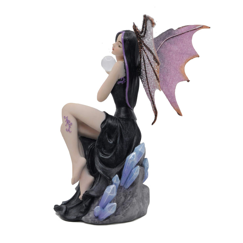 Comfy Hour Fairyland Collection 6” Dark Fairy Witch Spirit Forest Fairy with Magic Ball On Crystal Stone Figurine, Home Decoration and Collectibles