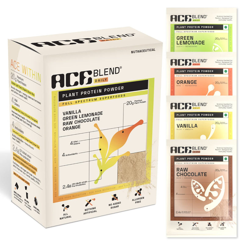 Ace Blend DAILY 20G Complete Plant Protein | 4 Servings | Superfoods Blended for Unisex | Gut Friendly Daily Protein | Complete Greens Antioxidants | Empowers Fat Loss