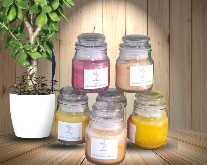 SHAVI DE Organic Aroma Jar Candles, Sandal, Lavender & Rose, Upto 15 Hours, Best Gift, Pack of 5 Candles (Sandal, Lavender & Rose)