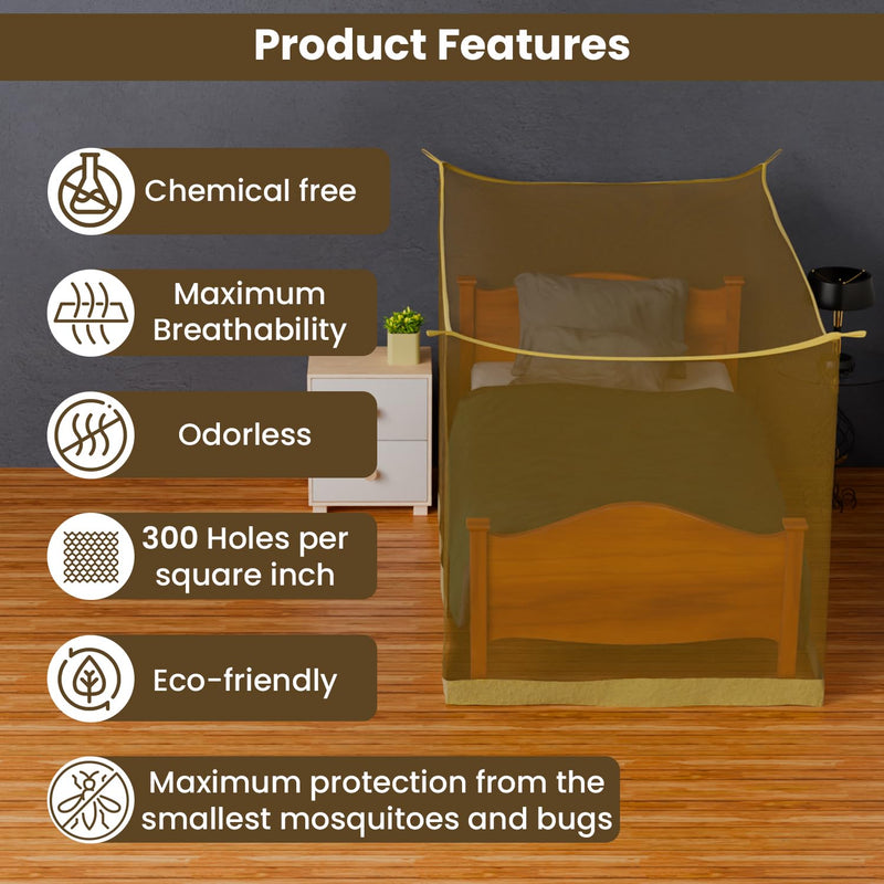 Oriley Mosquito Net Single Bed Soft Diamond Jali Canopy Bug Netting for Baby Adults Camping Screen House (Khaki, 4 x 7 Feet)