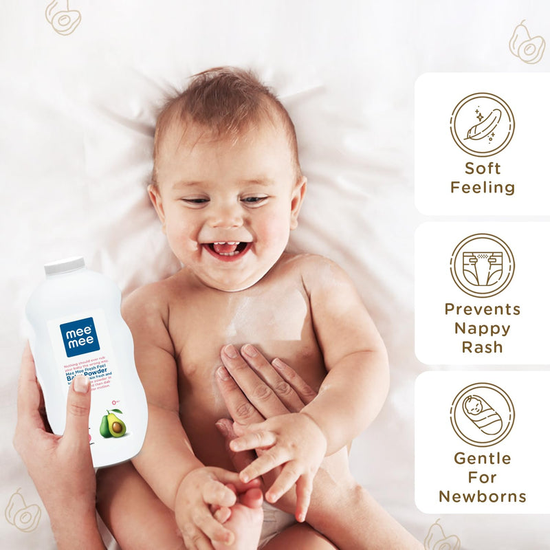 Mee Mee Newborn-Friendly Talcum Powder | Dermatologist-Approved | Rash-Resistant | Paraben-Free | 0m+ (400g Fresh Feel - Single Pack)