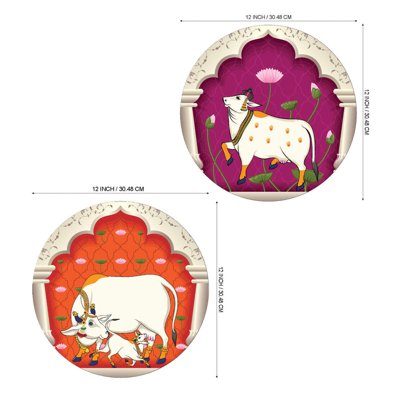 SAF Round Shape Pichwai Cow Art MDF Wall Painting for Living Room 12X12 inch LRB18-L2