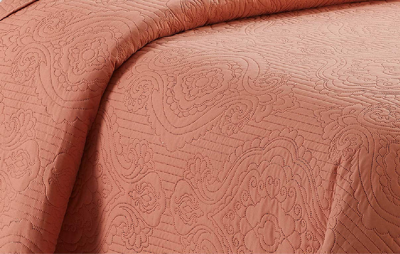 Home Collection 3pc King/Cal King Over Size Luxury Embossed Bedspread Set Light Weight Solid Coral New