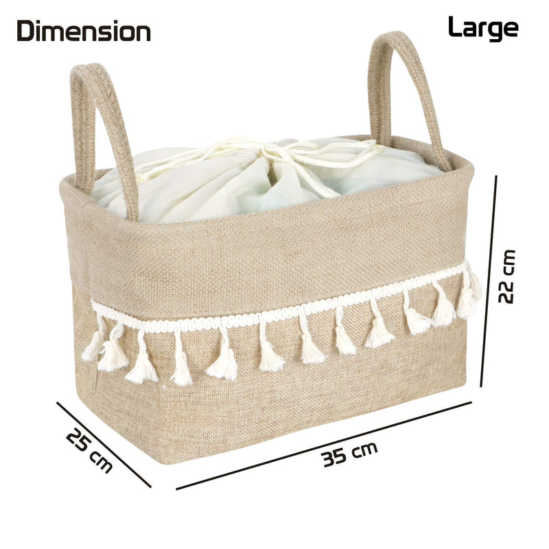 HomeStorie Jute Eco-Friendly Foldable Clothes Storage Basket Bin Organizer (Brown, Large, AR2093-L*2) - Set of 2