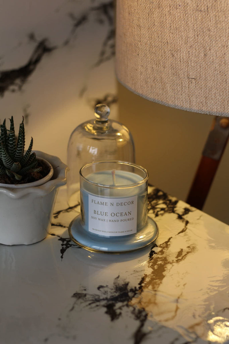 Bell Jar Candle with Glass Dome | Blue Ocean | Premium Soy Candle