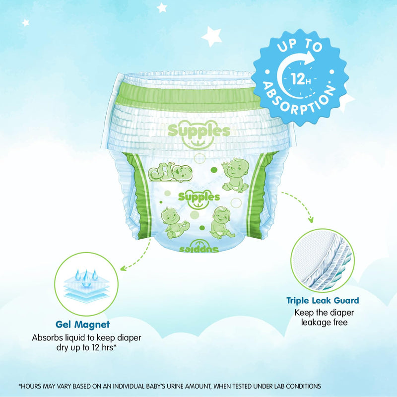 Supples Premium Diapers, Large (L), 124 Count, 9-14 Kg, 12 hrs Absorption Baby Diaper Pants