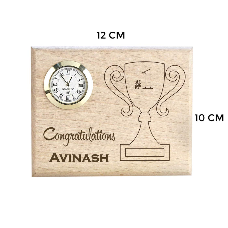 Graphicalmela Wooden Table Clock with Trophy - Congratulation for Mom Dad Uncle Aunty Boss Friend Office Colleagues Boyfriend Girlfriend Sister - Brown