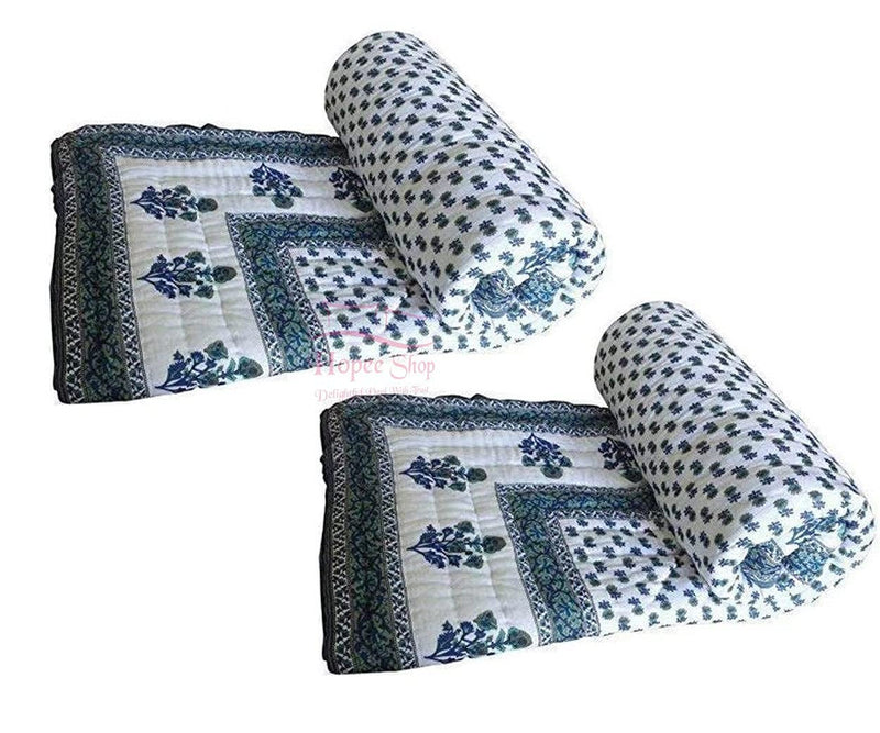 SIBLEY Rajasthani Jaipuri Floral Printed Organic Cotton AC Room's Summer/Winter Blanket Single Bed Jaipuri Razai/Rajai (Size 85X55) Set of 2