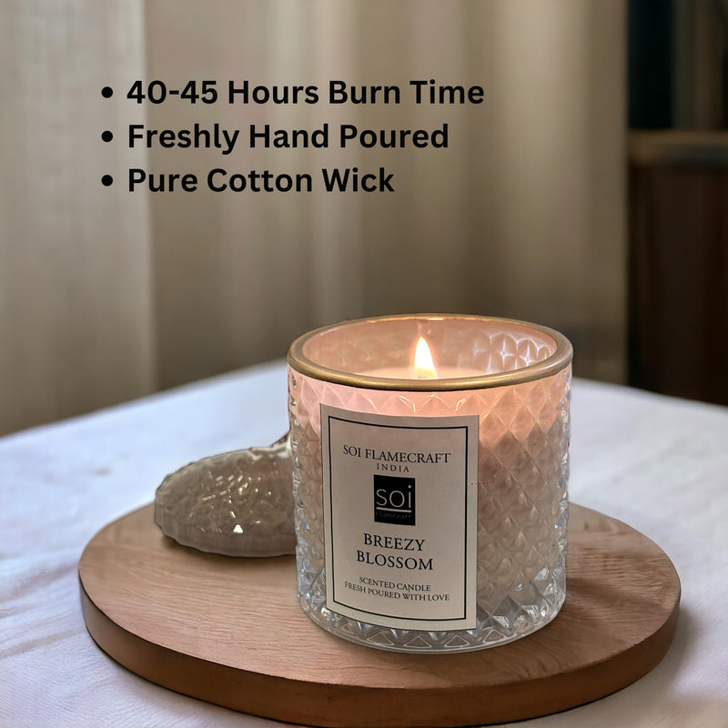 Soi Flamecraft Light Grey Candy Jar Scented Candle | Breezy Blossom Fragrance | Soy Wax Candle | 45 hrs Long-Lasting Aroma | Ideal for Home Decor & Gifting | 630 Grams