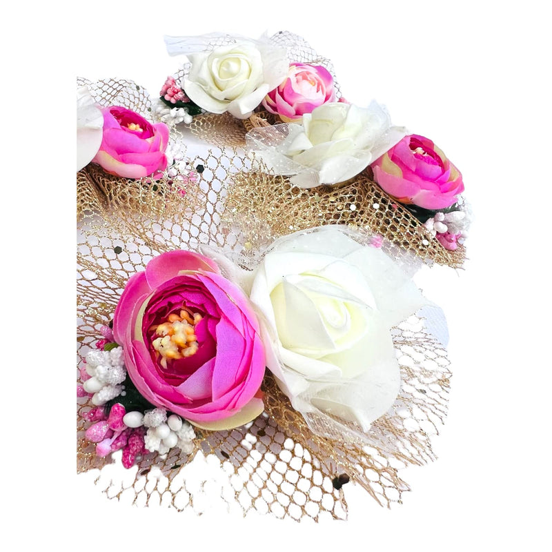 WS Wrap Shap Pink Peony & White Rose Artificial Flower Bunch for Gift Packing, Decoration, Gifting, Trousseau Packing, Hampers (6)