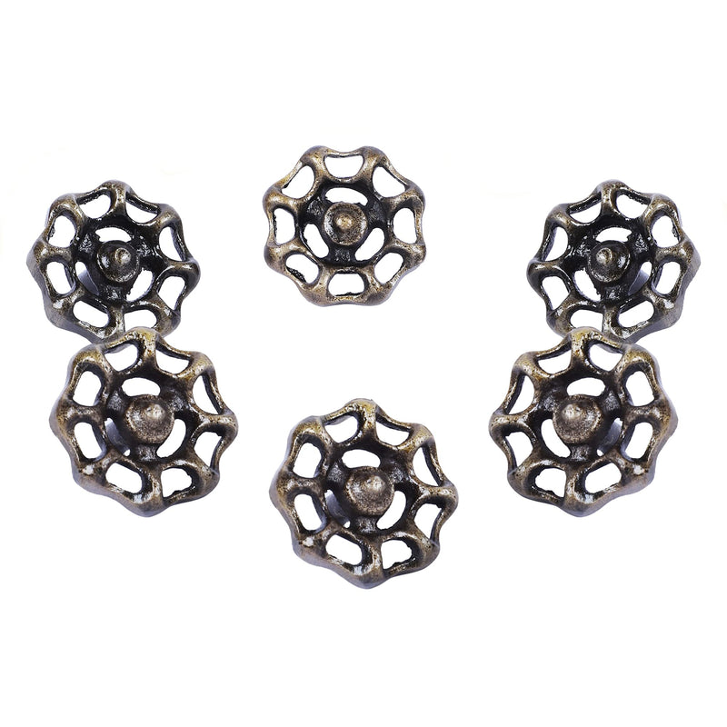 Two Moustaches Vintage Tap Wheel Design Cabinet/Wardrobe Knobs (Antique Brass, Pack of 6)