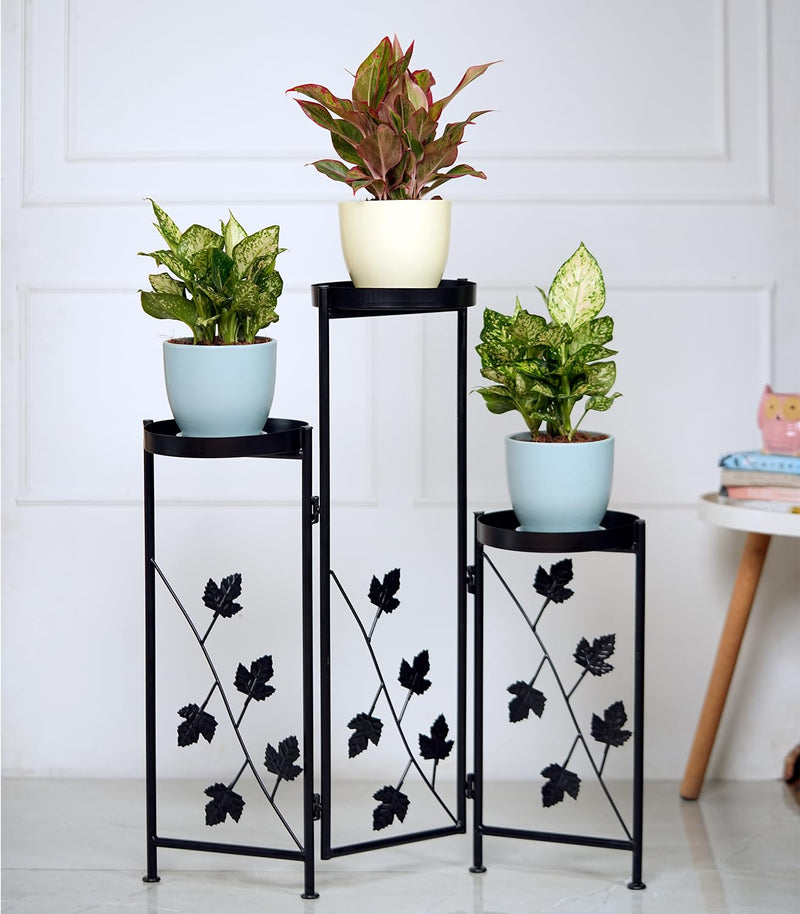 Nurturing Green® Modern Black (3-Tier) Metal Pot Stand for Indoor Plants with Foldable Design | Planter Stands for Living Room (Size- 30 Inch) - [Plants are not Included]