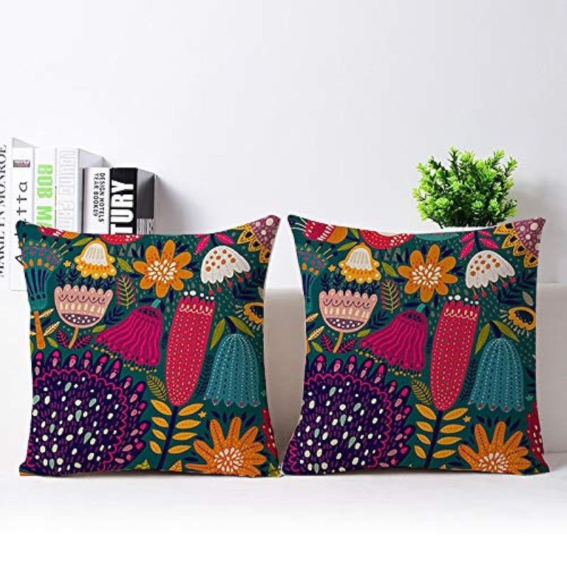 The Purple Tree Ethnic Printed Jute Cushion Covers (16x16 inch, Pack of 2) Cushion Covers, Jute Cushion Covers, Sofa Cushion Covers, Diwali Cushion Cover LR149