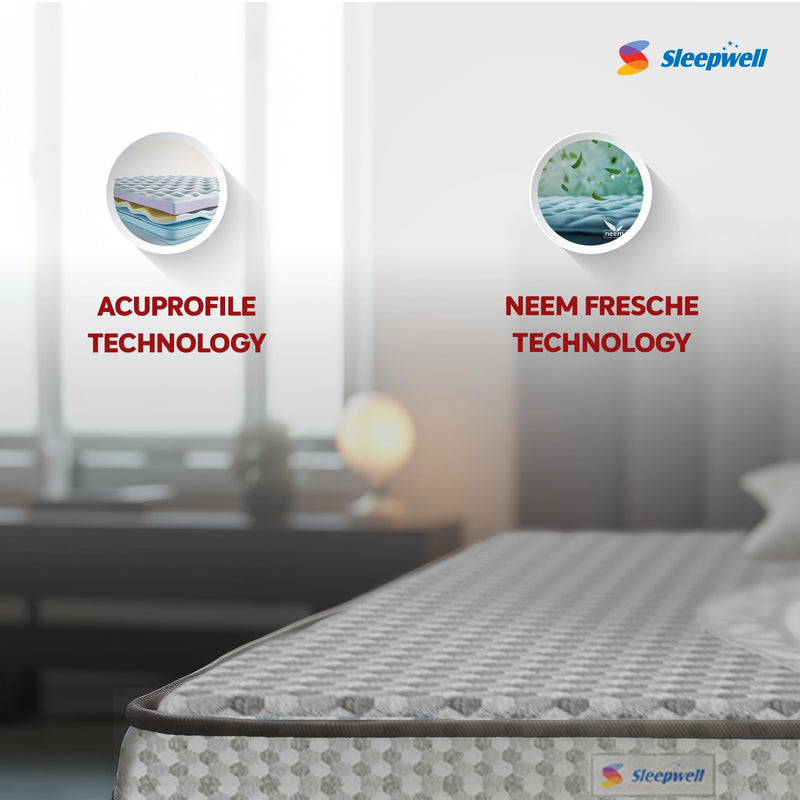 Sleepwell Stargold Mattress | Profiled HR Foam | Medium Firm | Anti- Sag Tech Mattress | Acuprofile Technology | Neem Fresche Technology | Single Size | 72x30x5 | 5 Yrs Warranty