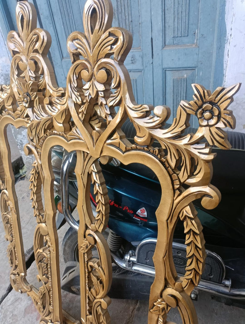 Wood Wall Carving Mirror Frame Gold Antique siz 4x2 feet