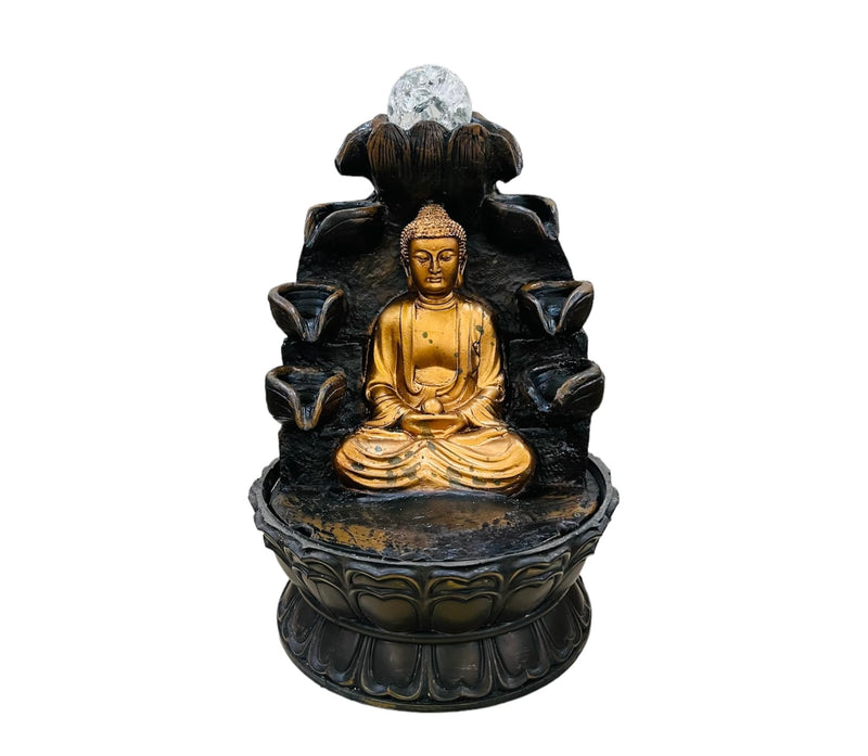 Buddha Water Fountain with Crystal Ball for Home and Office Decor