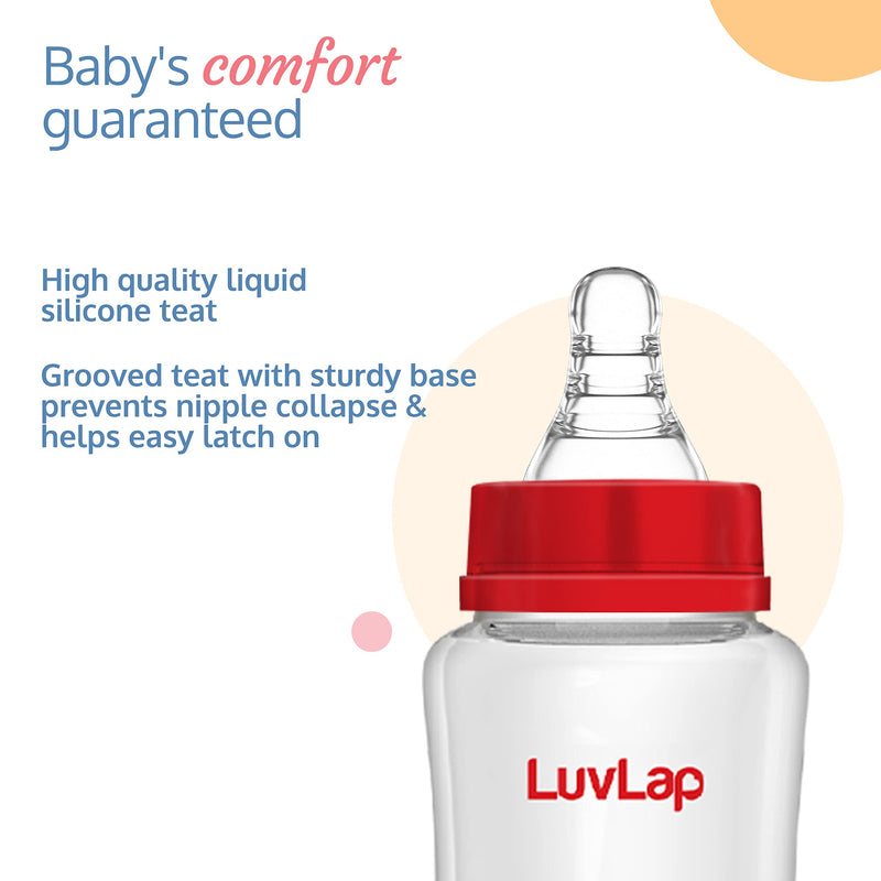 LuvLap Anti-Colic Slim/Regular Neck Essential Baby Feeding Bottle, 250ml (Pack of 2,transparent), New Born/Infants/Toddler Upto 3 Years, BPA Free