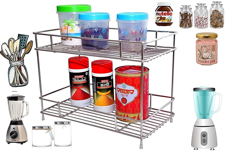 12FOR COLLECTION Heavy Stainless Steel Kitchen Rack, Kitchen Organizer, Space Saver, Counter top Kitchen Stand 2-Tier Trolley Basket for Boxes Utensils Dishes Plates for Home, Tiered Shelf