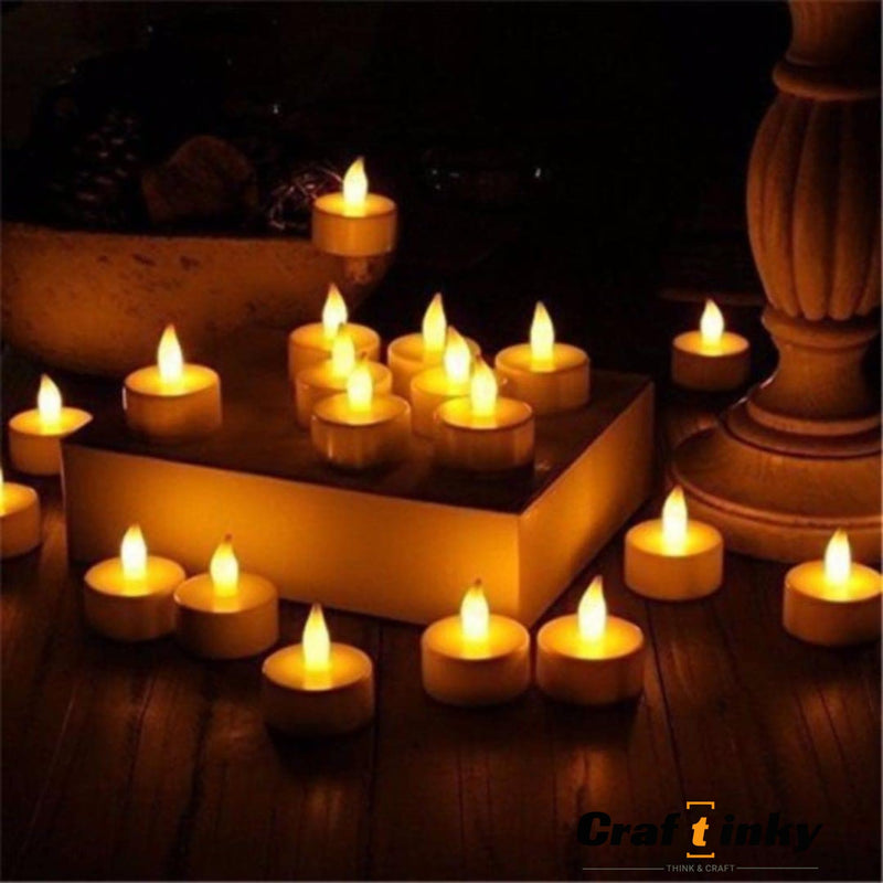 CRAFTINKY LED Tea Light Flameless & Smokeless Battery Operated Melting Candle Perfect for Home Decoration Set Gifts|Room|Birthday|Christmas|Diwali|Navratri|White|Yellow Light (Set of 24)