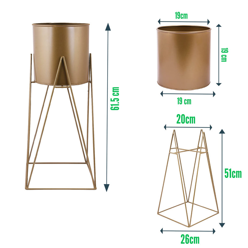 Leafy Tales Metal Pack of 1 Plant Stand with Metal Planters Pot Holder Flower Pot Indoor Outdoor in Square Base (Gold, Medium)