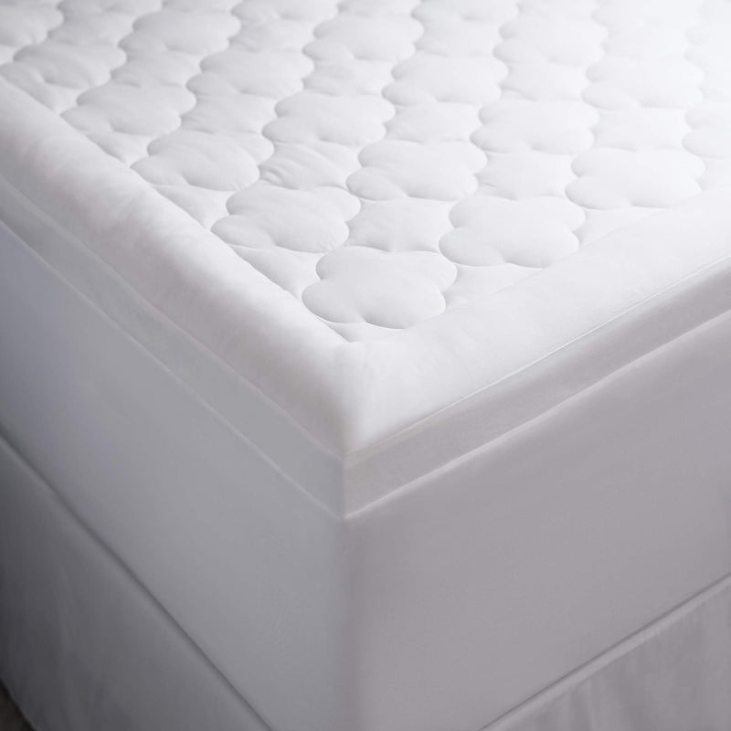 Allied Essentials 100% Cotton Gel Fiber Filled Classic Clouds Mattress Pad, White, King