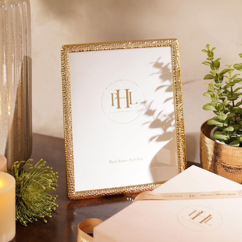 Pure Home + Living Gold Plated Hammered Metal Photo Frame, Tabletop Gold Plated Photoframe With Metel Finish Picture Frames Home & Wall Decoration (8X10 Inches,Pack Of 1)