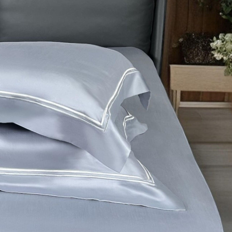 Erba Luxury Satin King Size Bedsheet (275x275cm) and Pillow Cover(50x70cm) Set, 100% Tencel, King Size, Bluish Silver Colour, Set of 3, Embroidered Pillow Covers.