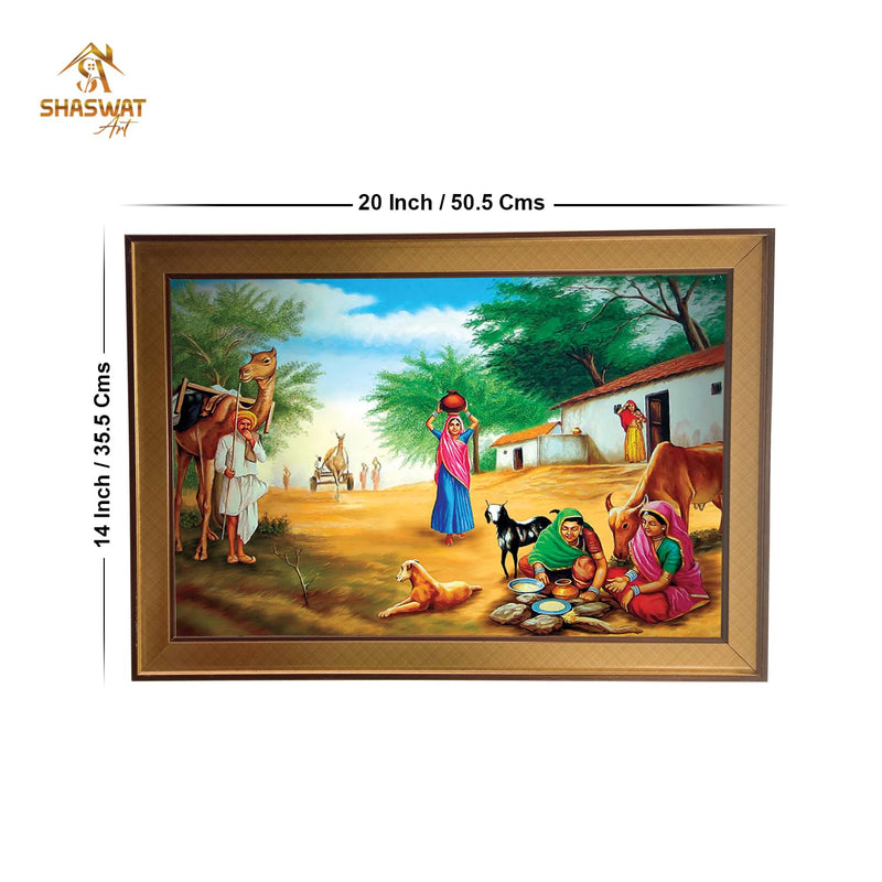 SHASWAT ART Village Scene Art Framed Painting For Wall Decoration ZA_25041 (14×20 Inch)