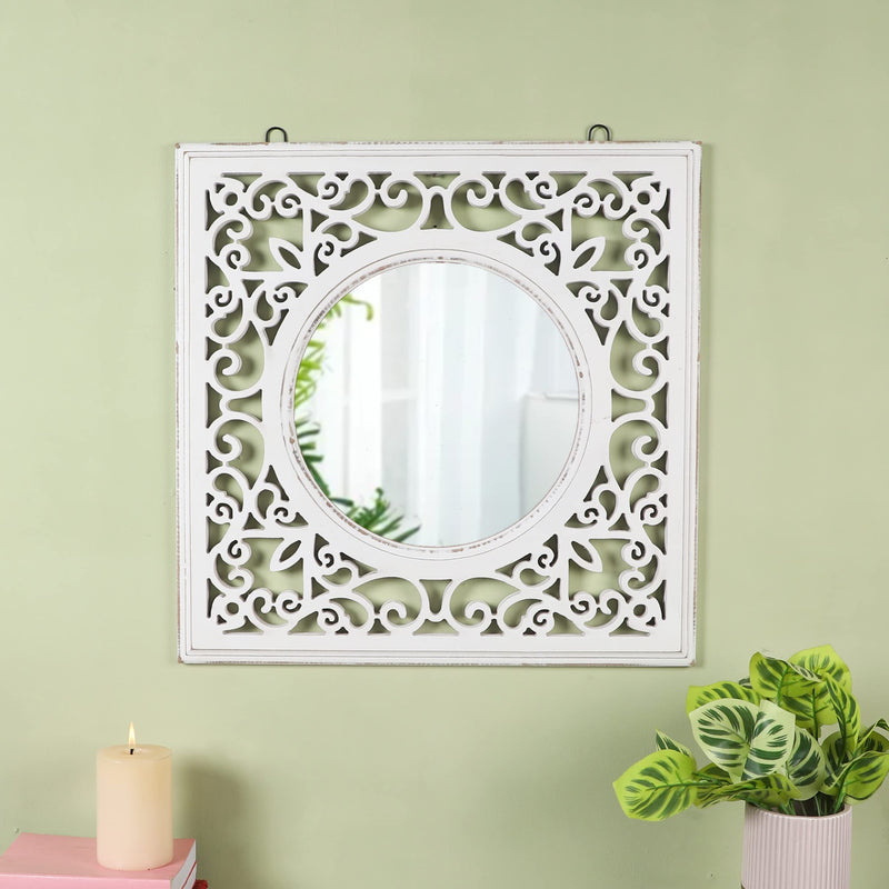 THE URBAN STORE Decorative & Hand Crafted Wooden Square Wall Mirror (50 x 50 x 2 CM)